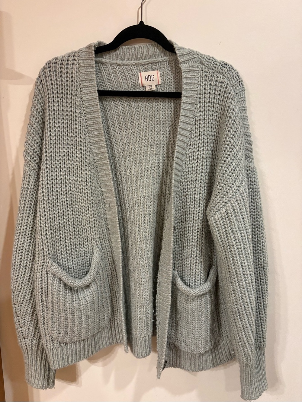 BDG Chunky Open-Front Cardigan in Sage Green